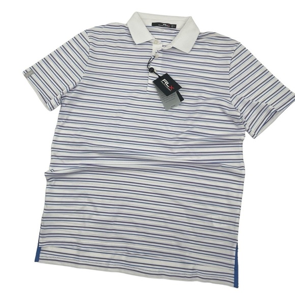 RLX Ralph Lauren Men’s Medium Performance Golf Polo Stripe White purple blue NWT - Picture 6 of 12